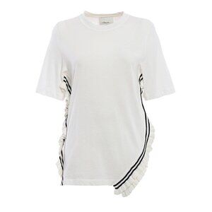 Phillip Lim Sz L White Ruffled Black Striped T-Shirt Tee Tunic Top Womens